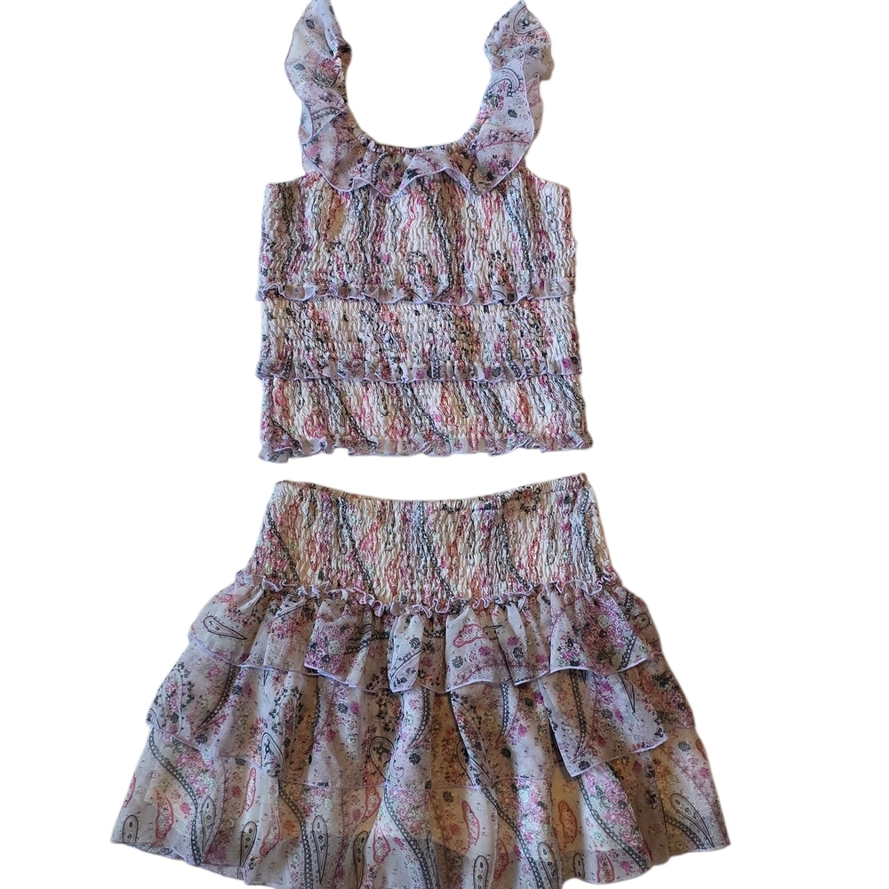 Floral Paisley Ruffle Kids 2 Piece Dress